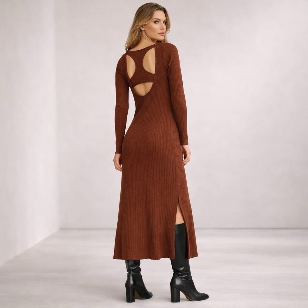 MODERN CITIZEN Midi Dress MEDIUM Knit WOOL Blend Flare A-Line Cutout Open‎ Back